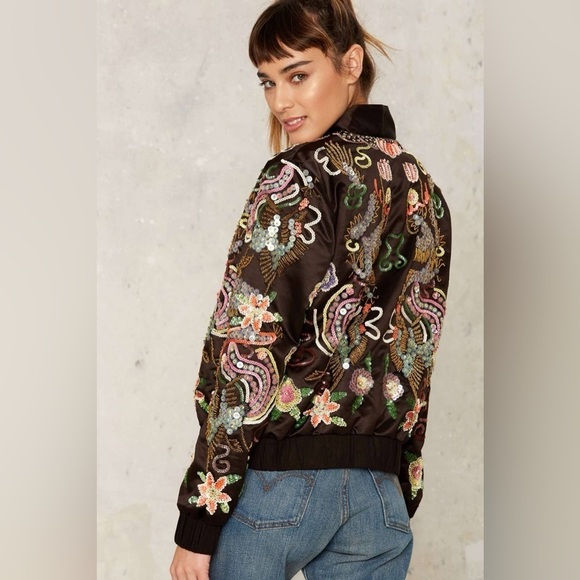 Nasty Gal Collection Tina Embellished Bomber Jacket NWOT - Picture 2 of 8